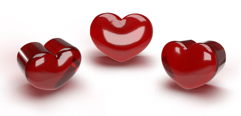 3d rendering of red heart shape with shadow on white background.