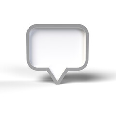 White Speech bubble front view in 3D Rendering on white background.