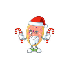 Cartoon character of bread as a Santa having candies
