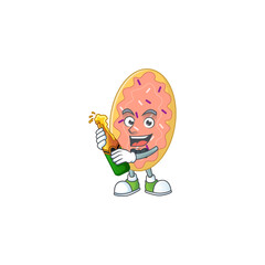 Happy face of bread cartoon design toast with a bottle of beer