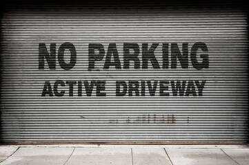 No Parking Sign Warning on a Garage Door