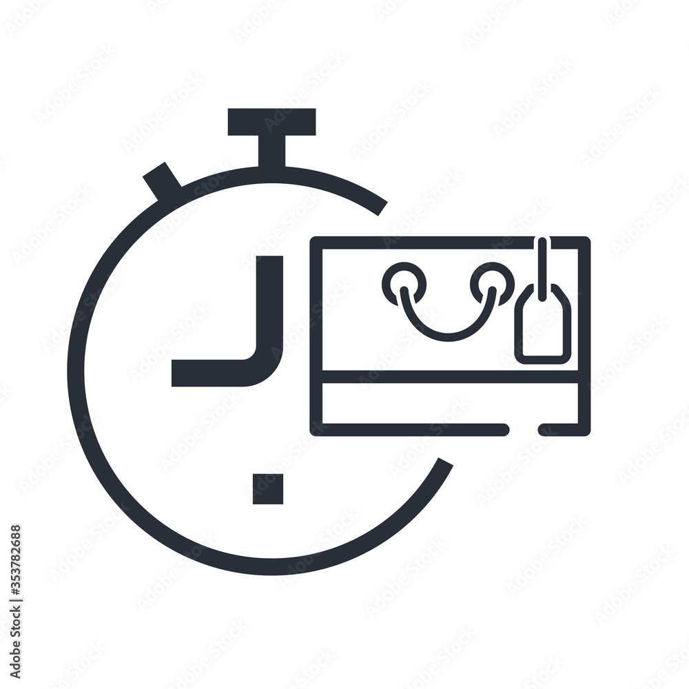 Poster purchase and clock. online order processing. vector icon isolated on white background.