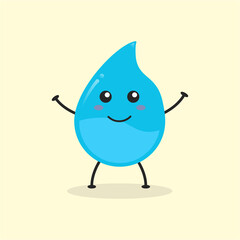 Cute Flat Cartoon Water Drop Illustration. Vector illustration of cute water drop with smilling expression. Cute water mascot design