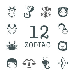 12 Zodiac horoscope cartoon charecter