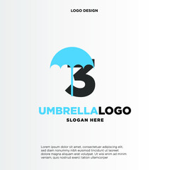 3 initial logo design with an umbrella
