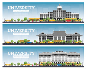 University Campus Set. Study Banners. Vector Illustration.