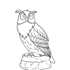 Obraz premium illustration of Cartoon owl sitting on the stone - Coloring book