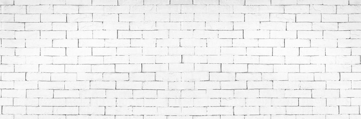 Panoramic background of wide white brick wall texture. suitable for home decoration or office design backdrop.