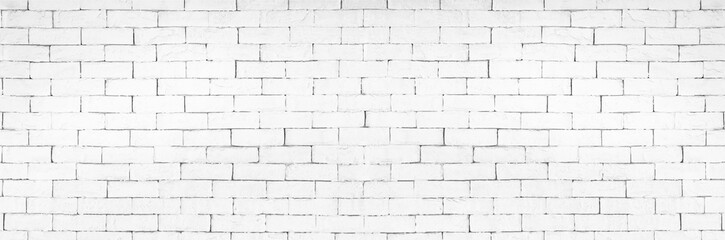 Panoramic background of wide white brick wall texture. suitable for home decoration or office design backdrop.