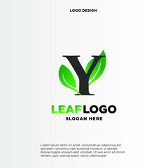 Letter Y Green Leaf Logo Design Element, Letter 8 leaf initial logo template