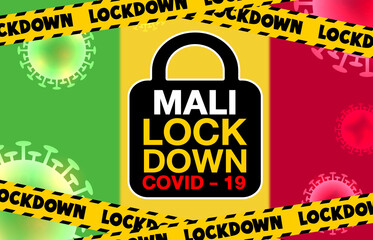 Mali Lockdown for Coronavirus Outbreak quarantine. Covid-19 Pandemic Crisis Emergency.Background concept A blurred image of Mali flag and lock symbol for design