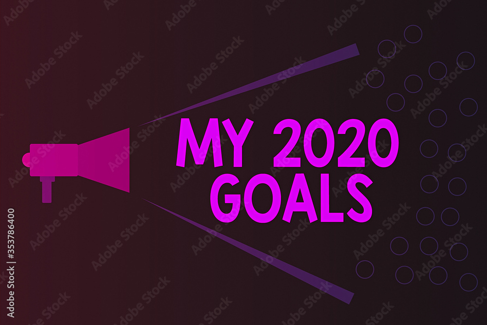 Poster writing note showing my 2020 goals. business concept for setting up an individualal goals or plans f