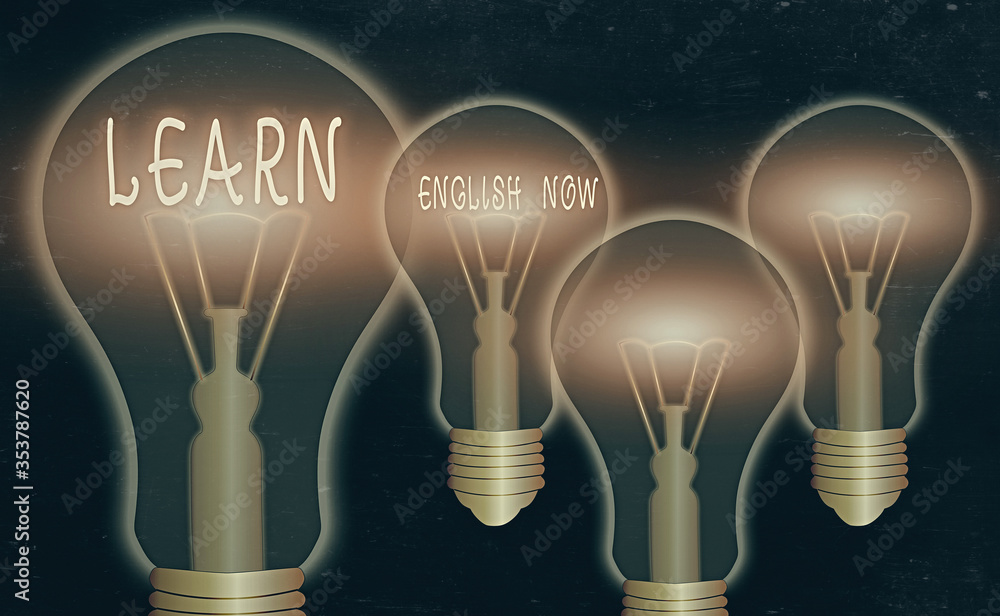 Poster text sign showing learn english now. business photo text gain or acquire knowledge and skill of engl