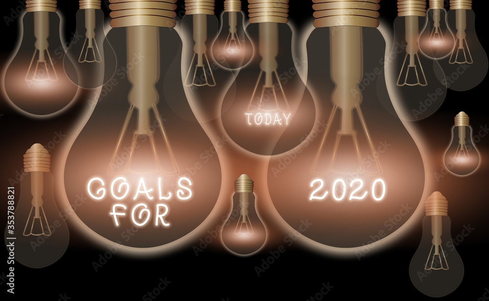 Poster writing note showing goals for 2020. business concept for object of an individuals ambition or effor