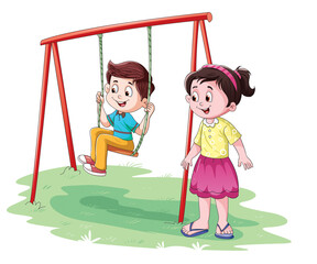 girl and boy swing