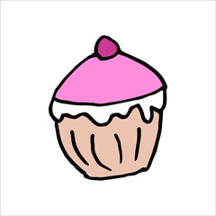 Isolated on white background sweets, cake, pastry, Stock Illustration, vector, hand drawing, design element ware for printing, scrapbooking, postcard