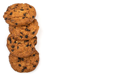 cookies with chocolate chips isolate on a white background there is a place for the inscription
