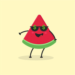 Cute Flat Cartoon Watermelon Illustration. Vector illustration of cute watermelon with a smiling expression. Cute watermelon mascot design