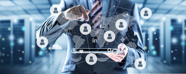 Fototapeta premium Human working on a digital table and business illustration