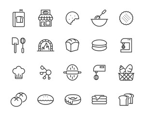 set of bakery icons, bread, pastry, egg