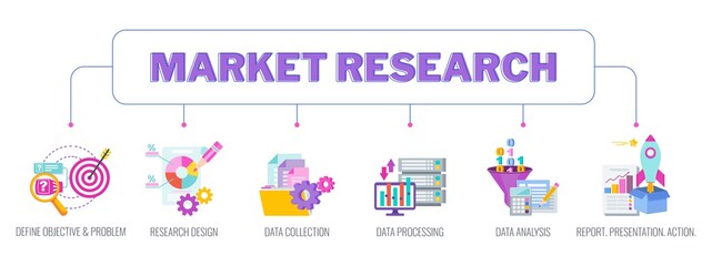 Market research concept banner. Data analysis. Flat vector illustration