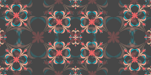 Uzbek ikat silk fabric pattern, motif ethnic indigo blue and white colors. Tite repeat pattern.