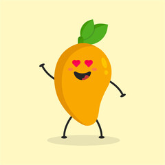 Cute Flat Cartoon Mango Illustration. Vector illustration of cute mango with smilling expression. Cute mango mascot design