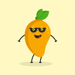 Cute Flat Cartoon Mango Illustration. Vector illustration of cute mango with smilling expression. Cute mango mascot design