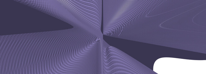 Ultra wide 3D illustration of a geometrical shape of slate blue color on a white abstract background as a curved and glossy