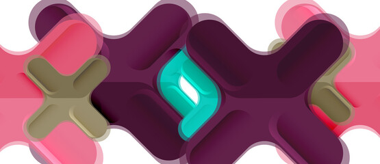 Glossy multicolored plastic style cross composition, x shape design, techno geometric modern abstract background. Trendy abstract layout template