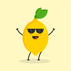 Cute Flat Cartoon Lemon Illustration. Vector illustration of cute lemon with a smiling expression. Cute lemon mascot design