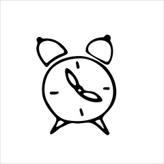 Alarm clock flat icon. Hand drawn illustration in Doodle style. Vector illustration