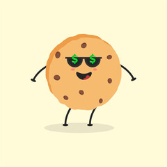 Obraz premium Cute Flat Cartoon Cookies Illustration. Vector illustration of cute cookies with a smiling expression. Cute cookies mascot design