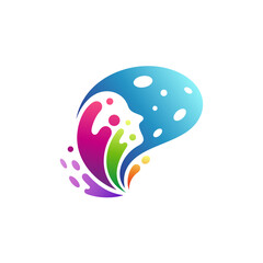 Human brain logo with colorful water splash