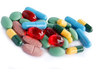medicines for health as multicolor pills and capsules