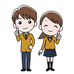 いいねのポーズをする高校生男女