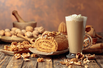 Walnut cake and coffee.