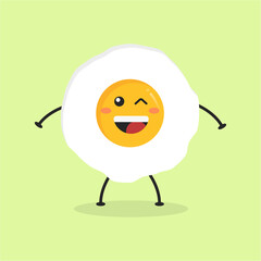 Cute Flat Cartoon Fried Egg Illustration. Vector illustration of cute fried egg with smilling expression. Cute egg mascot design