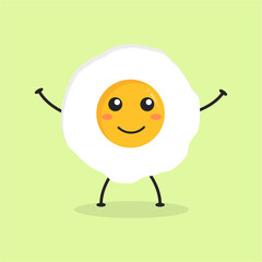 Obraz premium Cute Flat Cartoon Fried Egg Illustration. Vector illustration of cute fried egg with smilling expression. Cute egg mascot design