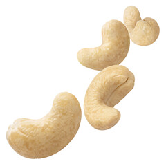 Flying cashew nuts, isolated on white background