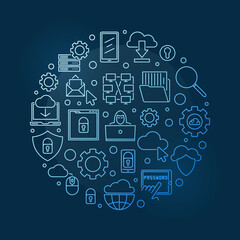 Vector Internet round concept linear blue illustration on dark background