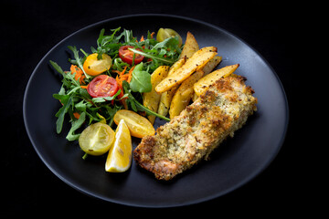 Lemon Herb Marinate Salmon covered Breadcrumb with chips