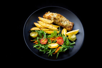 Lemon Herb Marinate Salmon covered Breadcrumb with chips