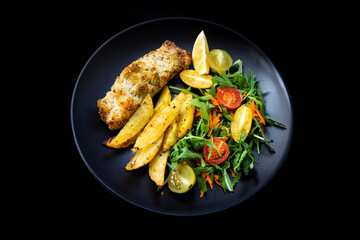 Lemon Herb Marinate Salmon covered Breadcrumb with chips