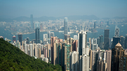 Obraz premium View from Victoria Peak of high rise buildings in Hong Kong