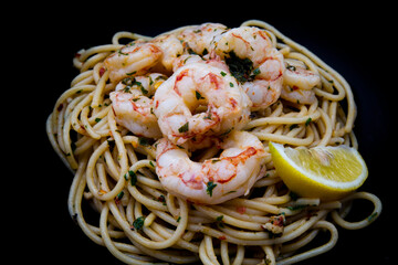 Garlic lemon shrimp with red chili and parsley