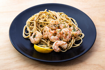 Garlic lemon shrimp with red chili and parsley