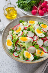 Healthy salad with  radish and boiled egg.