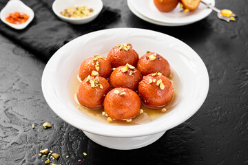 Gulab jamun traditional indian dessert. 