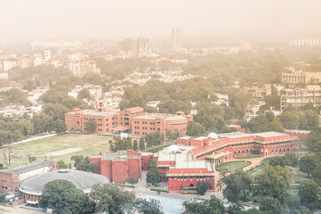 Aerial view of high air pollution in Delhi, India